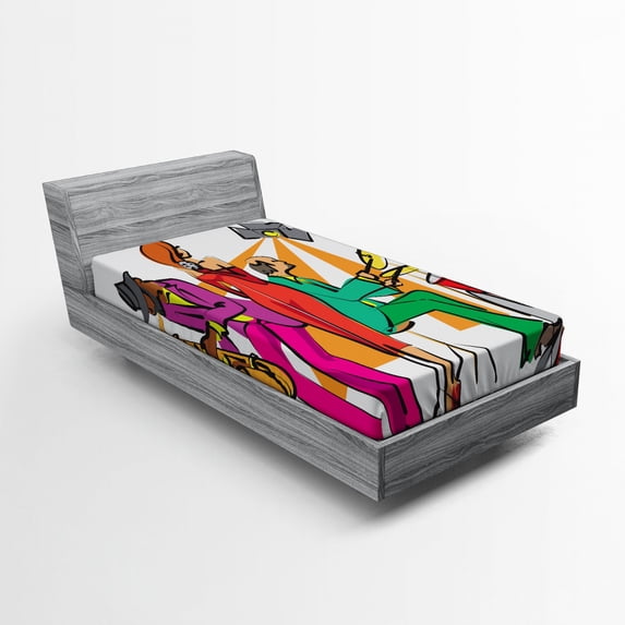 Ambesonne Colorful Fitted Sheet, Jazz Band on Stage, Twin XL Size, Multicolor