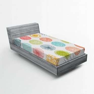 Ambesonne Colorful Fitted Sheet, Joyful Abstract, Twin Size, Orange Coral