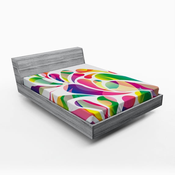 Ambesonne Colorful Fitted Sheet, Leaf Shape Vivid Forms, Full Size, Multicolor