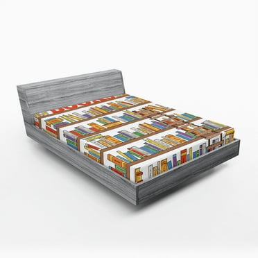 Ambesonne Colorful Fitted Sheet, Library Ladder, Full Size, Multicolor