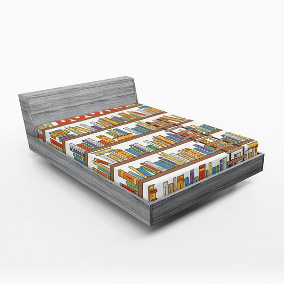 Ambesonne Colorful Fitted Sheet, Library Ladder, Full Size, Multicolor