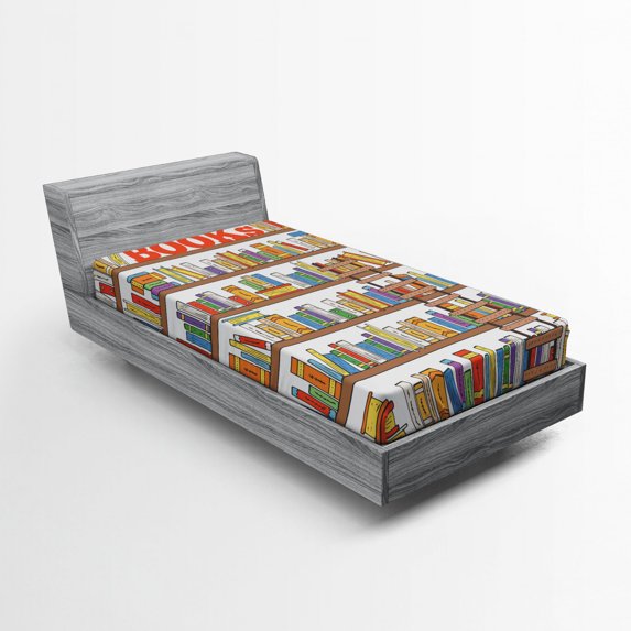 Ambesonne Colorful Fitted Sheet, Library Ladder, Twin XL Size, Multicolor