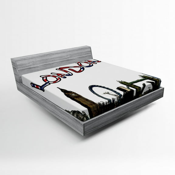 Ambesonne Colorful Fitted Sheet, London Tower Cartoon, Queen Size, Multicolor