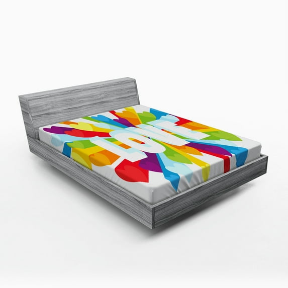 Ambesonne Colorful Fitted Sheet, Love Burst Gay LGBT, Queen Size, Multicolor