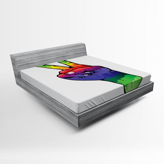 Ambesonne Colorful Fitted Sheet, Love in Rainbow Colors, Full Size, Multicolor