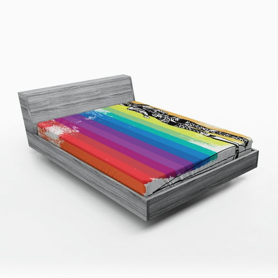 Ambesonne Colorful Fitted Sheet, Marathon Runner Ombre, Queen Size, Orange Purple Blue