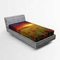 thumbnail image 1 of Ambesonne Colorful Fitted Sheet, Meadow Poppies Sky, Twin XL Size, Green Scarlet Cadet Blue, 1 of 2