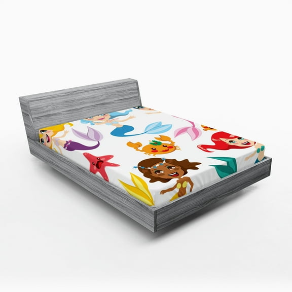 Ambesonne Colorful Fitted Sheet, Mermaids Sea Friends, Queen Size, Multicolor