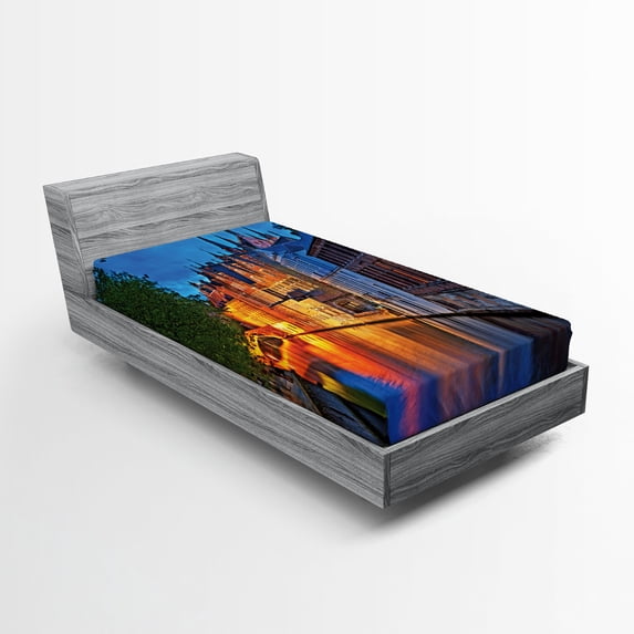 Ambesonne Colorful Fitted Sheet, Middle Age Building, Twin Size, Multicolor