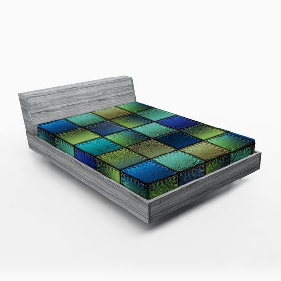 Ambesonne Colorful Fitted Sheet, Modern Geometric Bohem, Queen Size, Blue Green