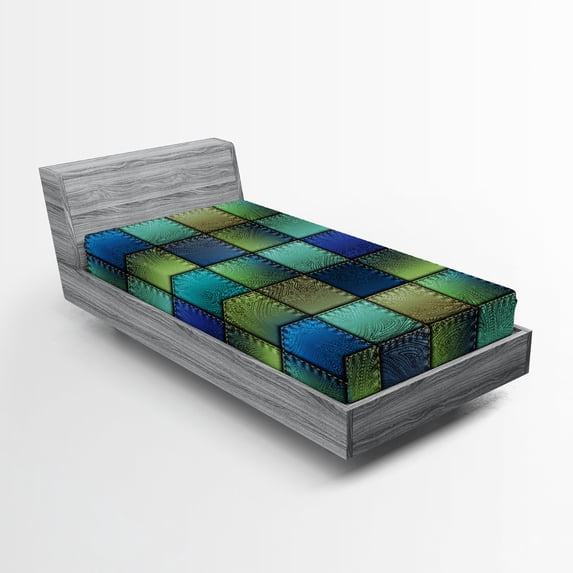 Ambesonne Colorful Fitted Sheet, Modern Geometric Bohem, Twin XL Size, Blue Green