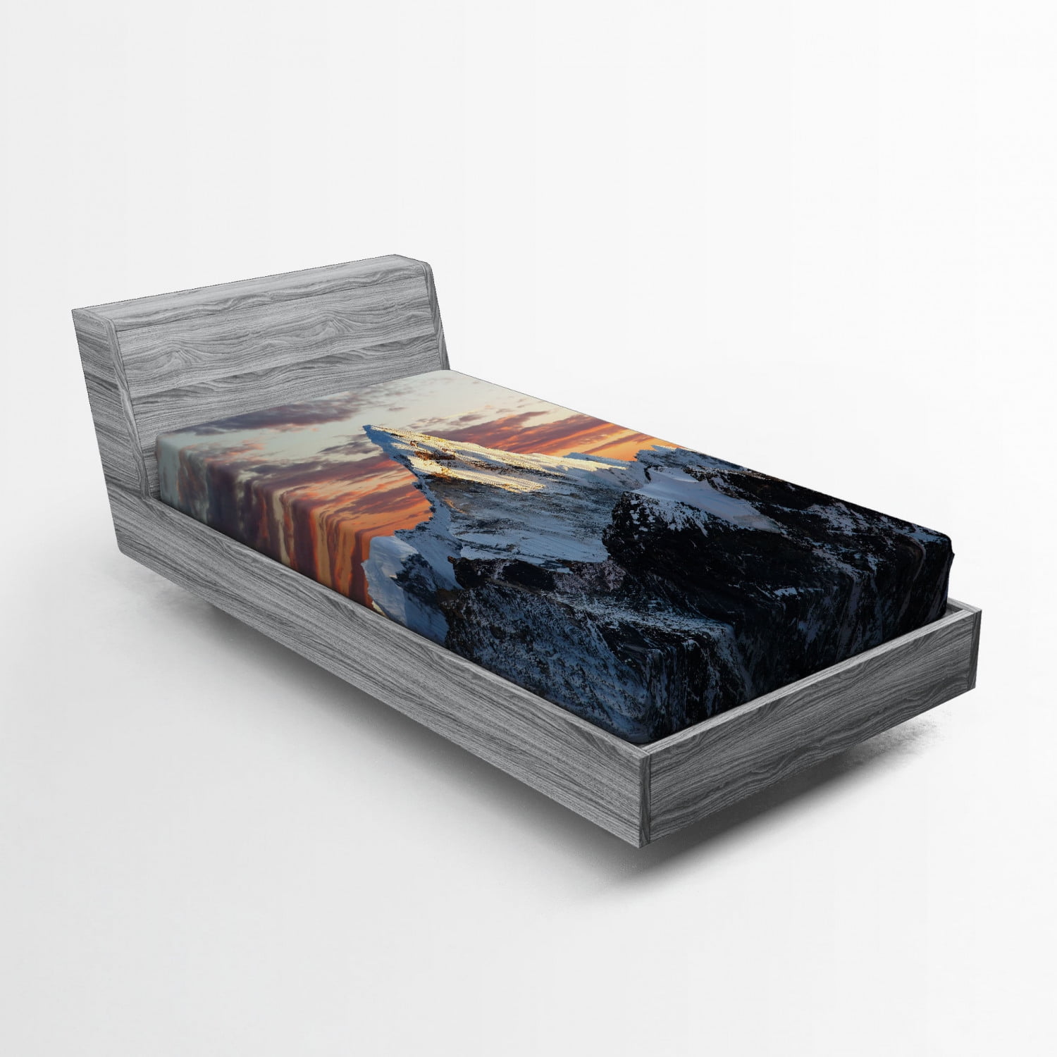 Twin XL Black Microfiber Mountain Print Fitted Sheet