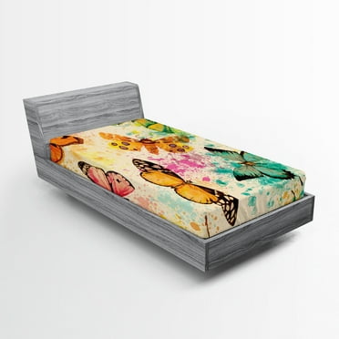 Ambesonne Colorful Fitted Sheet, Murky Grungy Butterfly, Twin XL Size, Multicolor