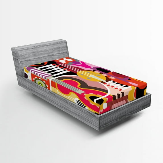 Ambesonne Colorful Fitted Sheet, Music Instruments, Twin Size, Multicolor