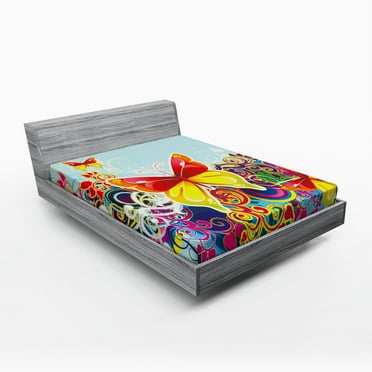 Ambesonne Colorful Fitted Sheet, Nature Leaves Butterfly, Full Size, Multicolor