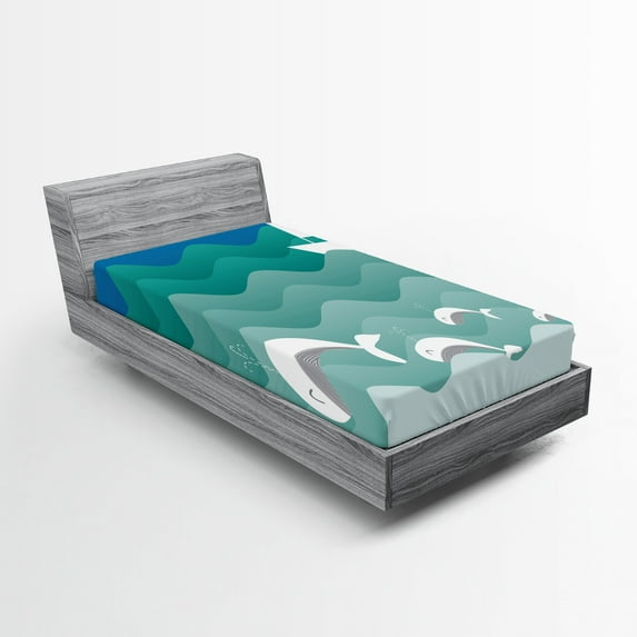 Ambesonne Colorful Fitted Sheet, Nautical Paper Boat, Twin Size, Blue Sea Green White