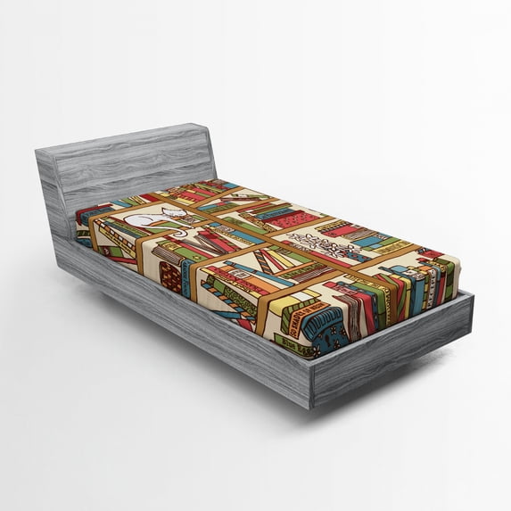Ambesonne Colorful Fitted Sheet, Nerd Bohem Cat Kitten, Twin Size, Multicolor