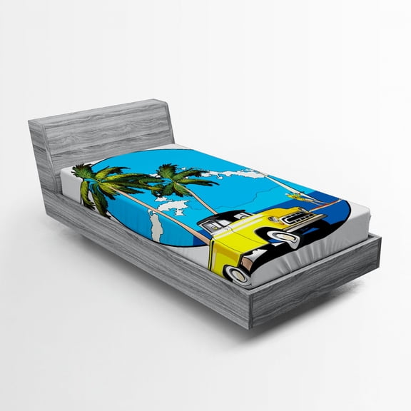 Ambesonne Colorful Fitted Sheet, Nostalgic Chevy Car, Twin Size, Multicolor