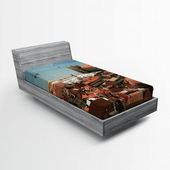 Ambesonne Colorful Fitted Sheet, Nostalgic Lisbon City, Twin Size, Multicolor