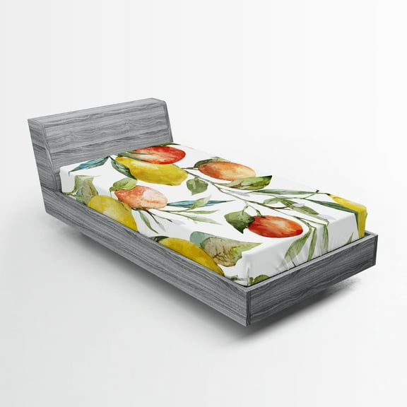 Ambesonne Colorful Fitted Sheet, Orange Clementine Tree, Twin Size, Multicolor