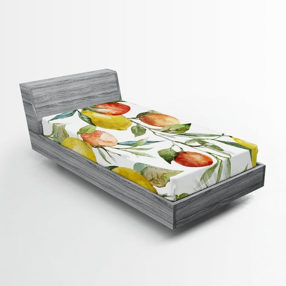 Ambesonne Colorful Fitted Sheet, Orange Clementine Tree, Twin Size, Multicolor