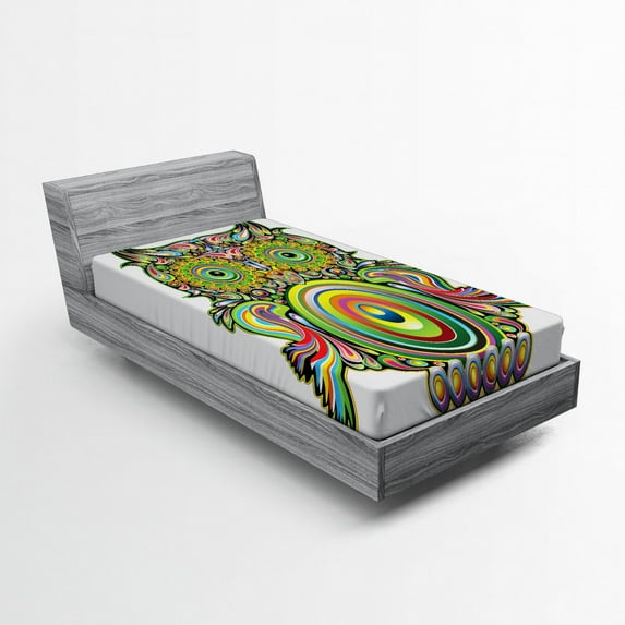 Ambesonne Colorful Fitted Sheet, Owl Eye, Twin Size, Multicolor