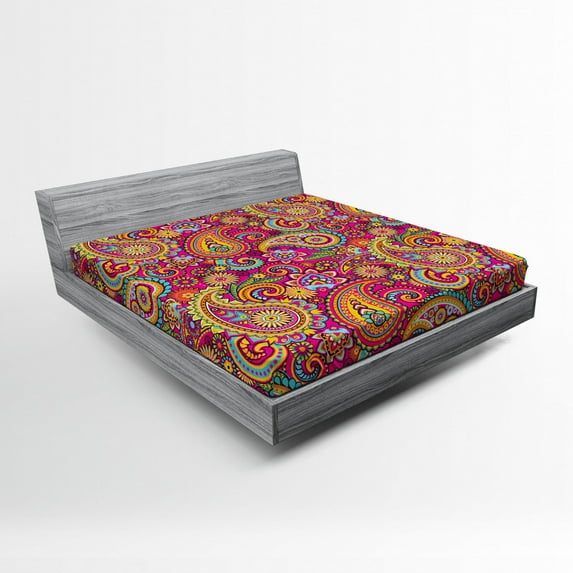 Ambesonne Colorful Fitted Sheet, Paisley Eastern, Full Size, Multicolor