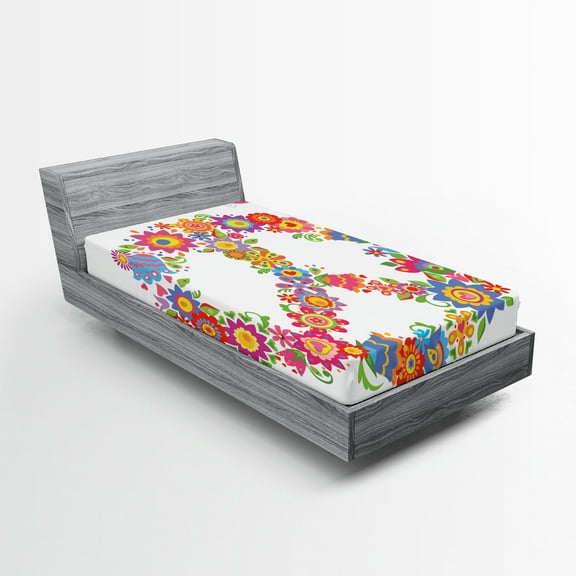 Ambesonne Colorful Fitted Sheet, Peace Equality Flower, Twin Size, Multicolor