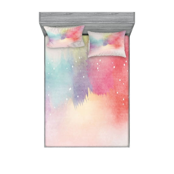 Ambesonne Colorful Fitted Sheet & Pillow Sham Set, Abstract Digital Paint, Queen, Multicolor