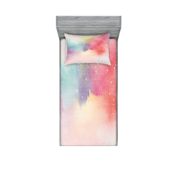 Ambesonne Colorful Fitted Sheet & Pillow Sham Set, Abstract Digital Paint, Twin, Multicolor