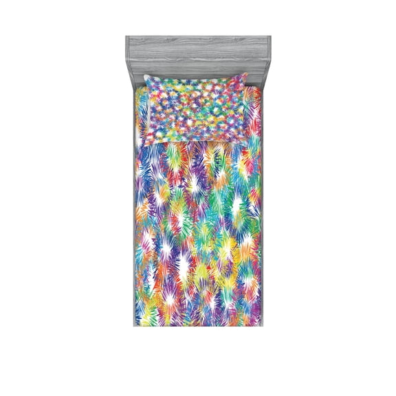 Ambesonne Colorful Fitted Sheet & Pillow Sham Set, Abstract Fireworks, Twin, Multicolor