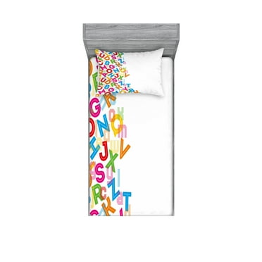Ambesonne Colorful Fitted Sheet & Pillow Sham Set, Alphabet Lettering, Twinxl, Multicolor