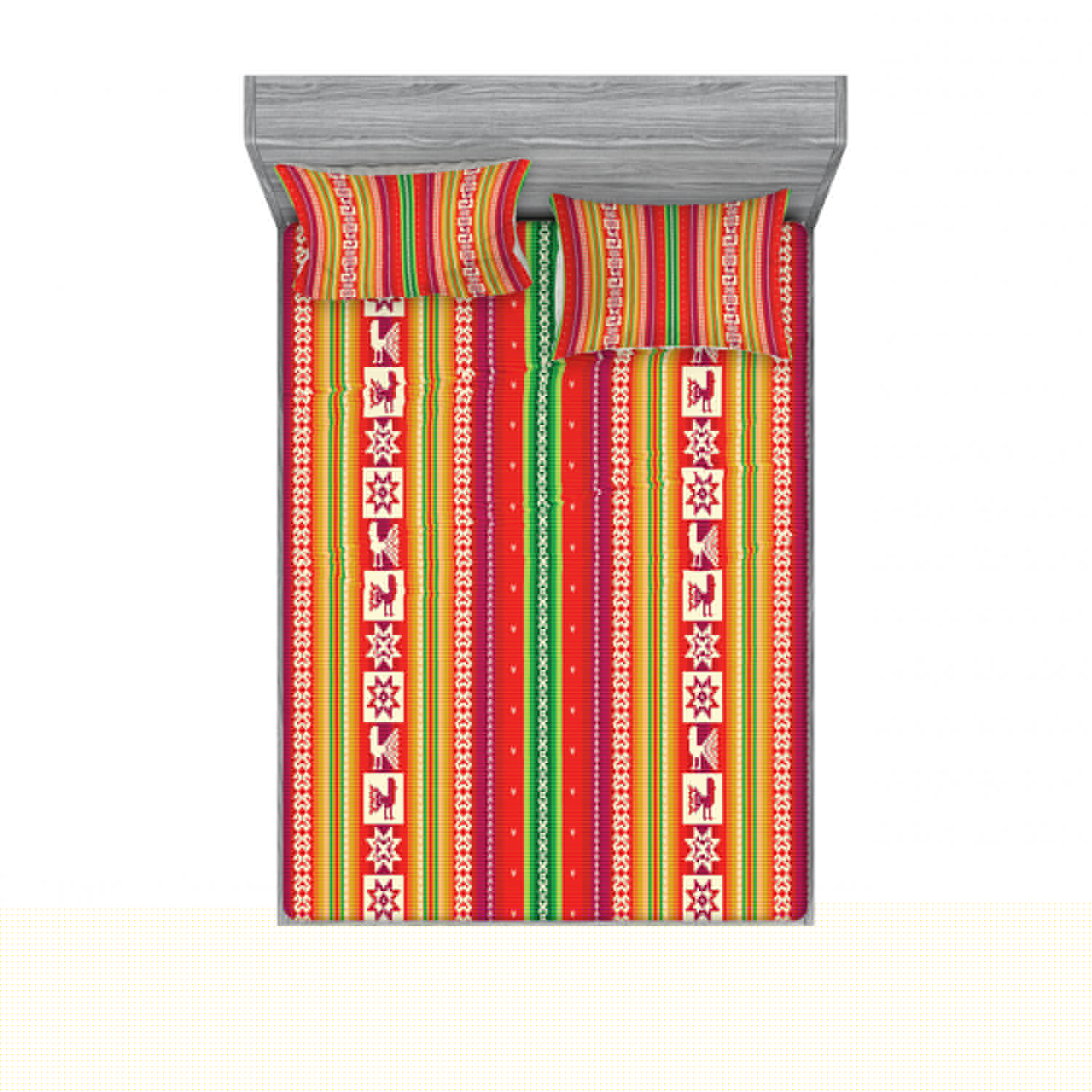 Ambesonne Colorful Fitted Sheet & Pillow Sham Set, American Aztec, Full, Multicolor