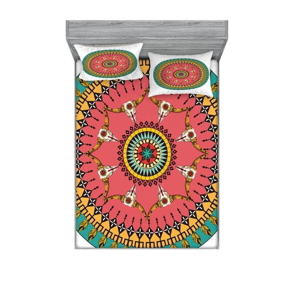 Ambesonne Colorful Fitted Sheet & Pillow Sham Set, American Bull, Full, Multicolor
