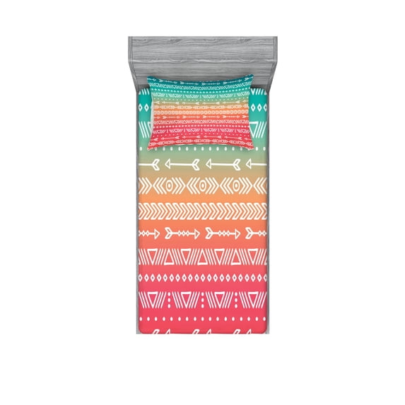 Ambesonne Colorful Fitted Sheet & Pillow Sham Set, Bohemian Native Arrow, Twin, Multicolor
