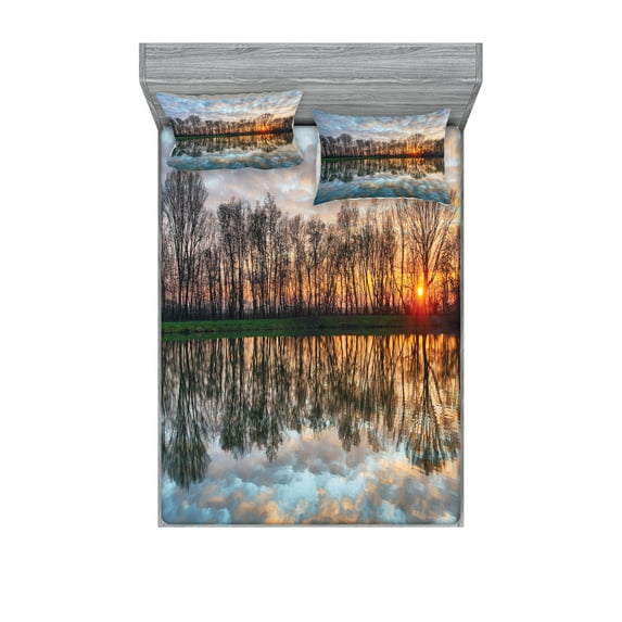 Ambesonne Colorful Fitted Sheet & Pillow Sham Set, Boho Sunset, Full, Multicolor