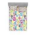 thumbnail image 1 of Ambesonne Colorful Fitted Sheet & Pillow Sham Set, Cartoon Dog Paw Traces, Queen, Purple Blue Green, 1 of 2
