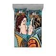 thumbnail image 1 of Ambesonne Colorful Fitted Sheet & Pillow Sham Set, Cartoon Kiss in Space, Queen, Multicolor, 1 of 2