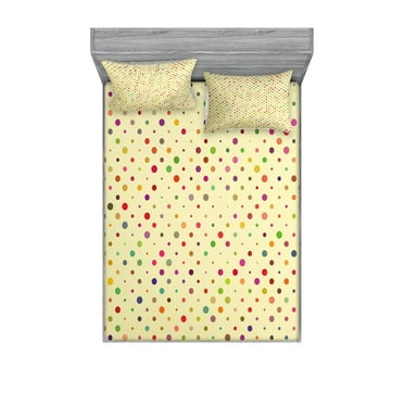Ambesonne Colorful Fitted Sheet & Pillow Sham Set, Classic Vibrant Design, Queen, Multicolor