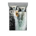 thumbnail image 1 of Ambesonne Colorful Fitted Sheet & Pillow Sham Set, Cliffs Waterfall Canoe, Full, Multicolor, 1 of 3