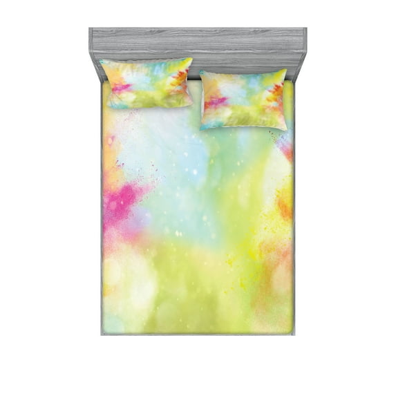 Ambesonne Colorful Fitted Sheet & Pillow Sham Set, Cloudy Milky Way Boho, Queen, Multicolor