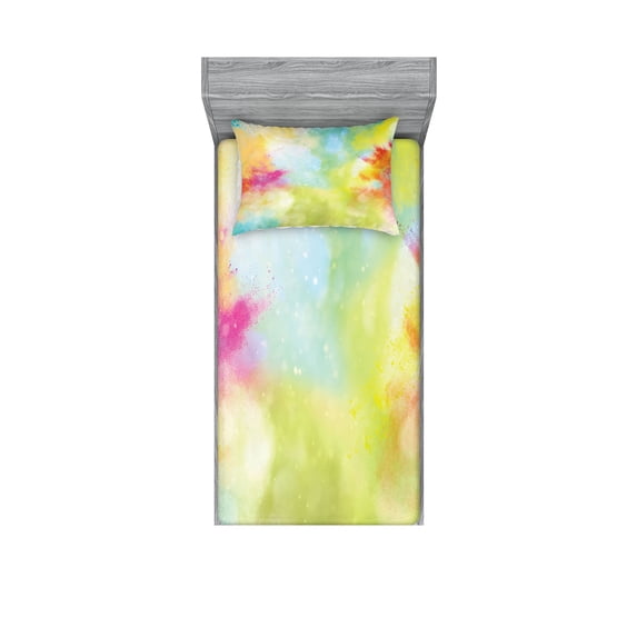 Ambesonne Colorful Fitted Sheet & Pillow Sham Set, Cloudy Milky Way Boho, Twinxl, Multicolor