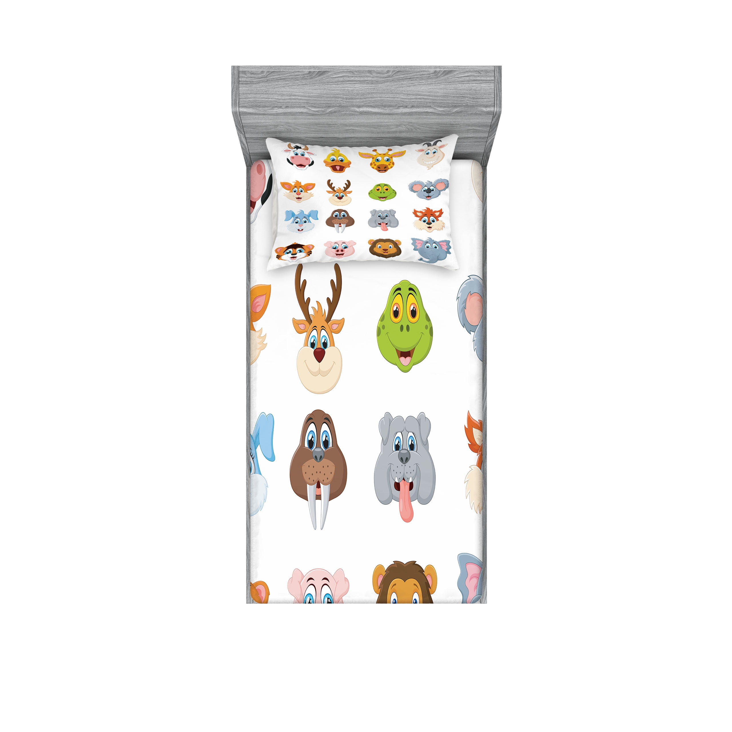 Twin White Microfiber Kids Animal Print Bedding Set