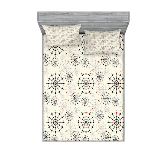 Ambesonne Colorful Fitted Sheet & Pillow Sham Set, Dotted Wheel Like Circles, Queen, Multicolor