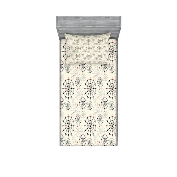 Ambesonne Colorful Fitted Sheet & Pillow Sham Set, Dotted Wheel Like Circles, Twin, Multicolor