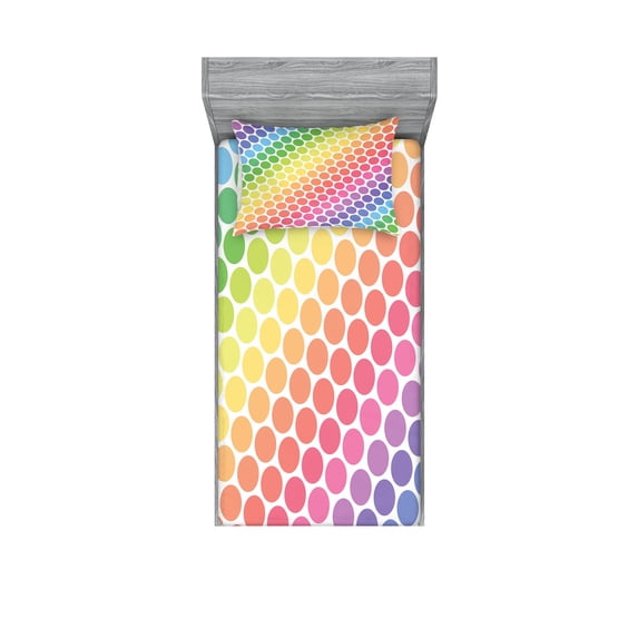 Ambesonne Colorful Fitted Sheet & Pillow Sham Set, Eternal Shapes Retro, Twin, Multicolor
