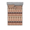 thumbnail image 1 of Ambesonne Colorful Fitted Sheet & Pillow Sham Set, Ethnic Ornament Details, Queen, Brown Cinnamon Orange, 1 of 2