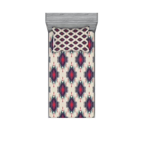 Ambesonne Colorful Fitted Sheet & Pillow Sham Set, Folk Mystic, Twinxl, Multicolor