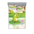 thumbnail image 1 of Ambesonne Colorful Fitted Sheet & Pillow Sham Set, Frog on Water Lily Art, Queen, Multicolor, 1 of 2