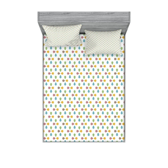 Ambesonne Colorful Fitted Sheet & Pillow Sham Set, Geometric Abstract Mosaic, Full, Multicolor